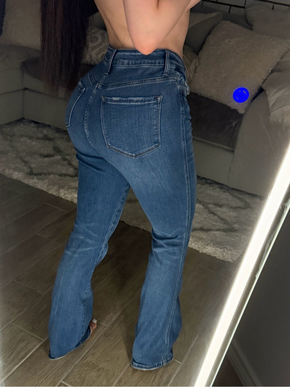 Flying Monkey High-Rise Flare Jeans in Dark Blue Wash